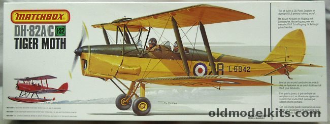 Matchbox 1/32 DH-82 A/C Tiger Moth - RAF Sywell No.6 Elementary Flying Training School 1940 / RCAF Canada No. 19 E.F.T.S. Virden Manitoba 1943 / Tiger Club Seaplane 1978 - With Wheels / Skis / Floats, 40505 plastic model kit